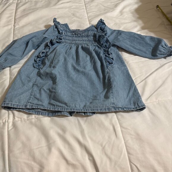 Zara Kids Toddler Girl Denim Embroidered Ruffled Dress SIZE 18-24 Month - Picture 2 of 5